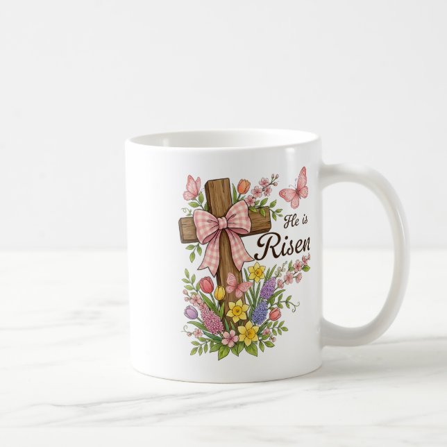 Kristen- Han är uppstånden Blommig kors Religiös Ö Kaffemugg (Höger)