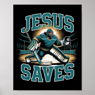 Kristen Hockey Jesus Räddar Målvakt Humor Religiös Poster