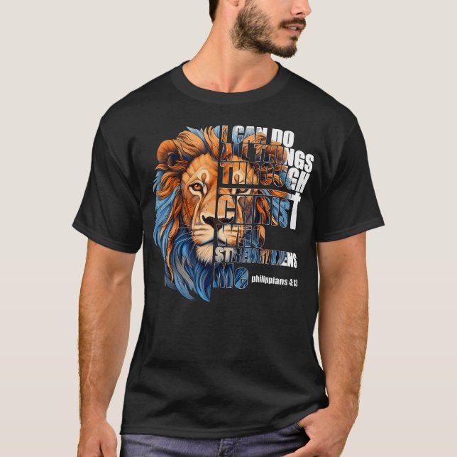 Kristen jag kan göra alla saker genom Kristus Lejo T Shirt (Framsida)