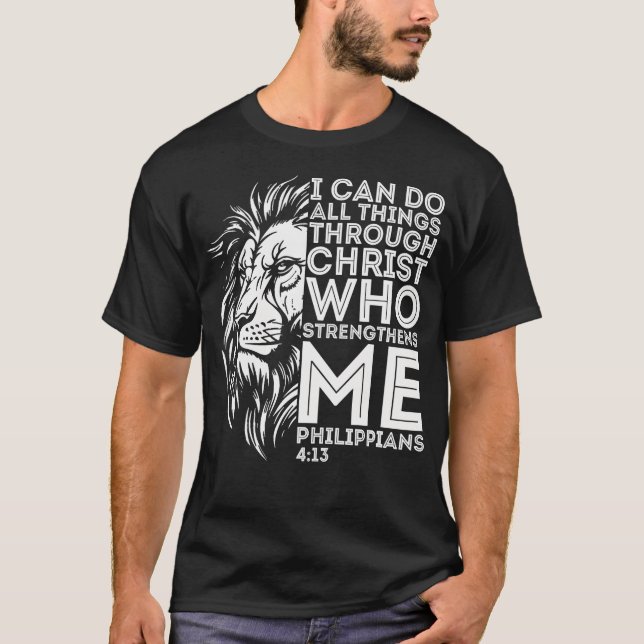 Kristen jag kan göra alla saker genom Kristus Lejo T Shirt (Framsida)