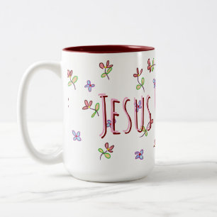 Kristen Jesus Älskar Mig Feminina Blommiga  Två-Tonad Mugg
