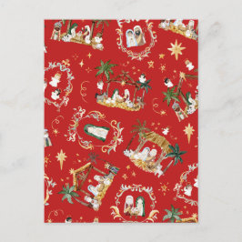 Kristen julvattenfärg Nativity Röd Vykort