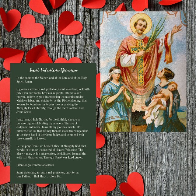 Kristen katolsk S:t Valentins nio dagar bön Julkort (Religious Christian Catholic Saint Valentine Novenna Prayer Vintage Valentines Day Holiday Card)