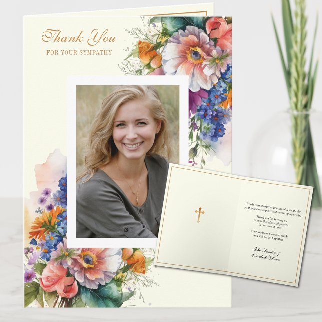 Kristen kondoleansblomma Foto Tacksamhet Tack Kort (Traditional Catholic Funeral Memorial Thank You Card)