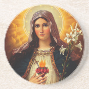 Kristen konst av sakral hjärta av Jesus och Mary Underlägg Sandsten