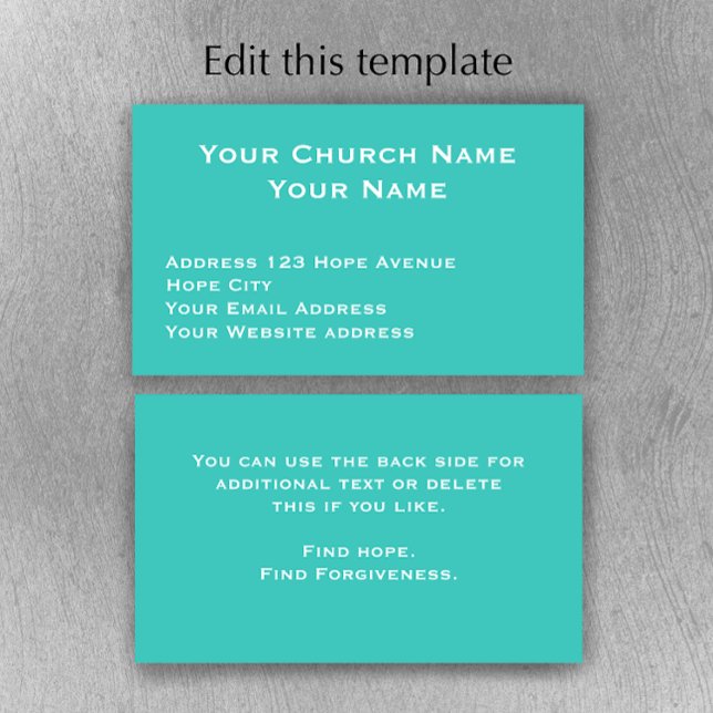 Kristen kyrkopastor Aqua Grön Vit Anpassad Visitkort (Customize this simple modern turquoise aqua Church pastor business card template. 
)
