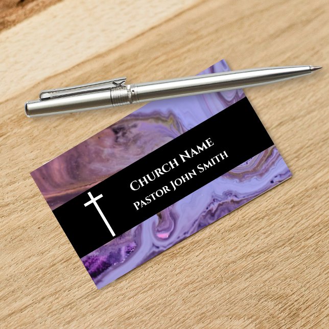 Kristen kyrkopastor lila marmor visitkort (Church Pastor Purple Marble Christian Business Card)