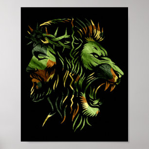 Kristen Lejon Jesus Krona Kamouflage Tro Design Poster