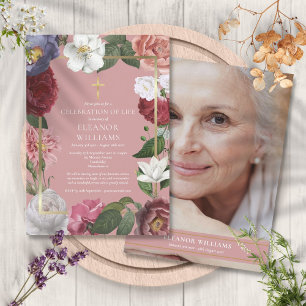 Kristen livets firande rosa blomsterfoto inbjudningar