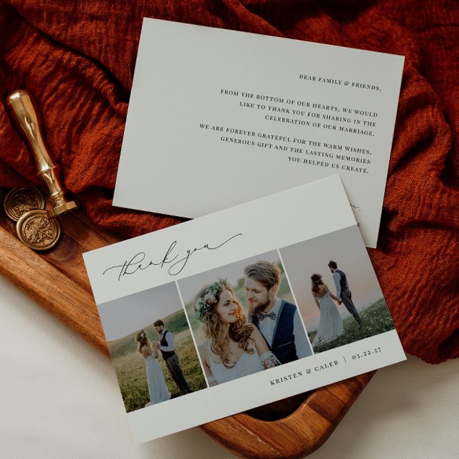 KRISTEN Minimalist 3 Photo Bröllop Tack Kort (Skapare uppladdad)