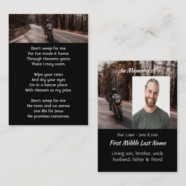 Kristen minnes-  Foto Motorcykel Biker  Visitkort (Fram/baksida)