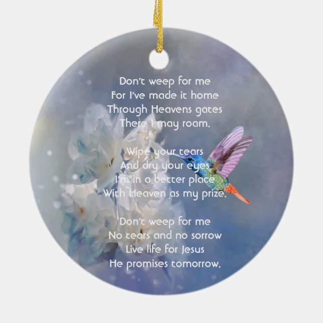 Kristen minnesvit blomma kolibri julgransprydnad keramik (Baksidan)