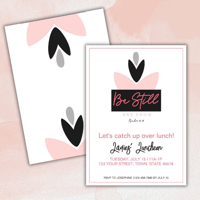 Kristen Modern Rosa Psalm 46:10 Damlunchen Inbjudningar (Skapare uppladdad)