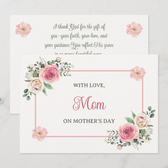 Kristen mors dag för mamma akvarell blommig julkort (Fram/baksida)