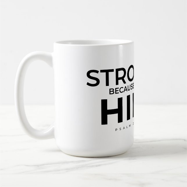 Kristen mugg Psalm 28:7 Stark i Honom (Vänster)