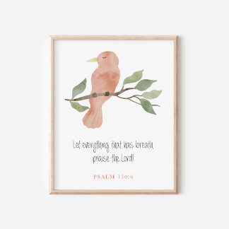 Kristen psalm 150:6 Akvarell Fågel Konst Poster