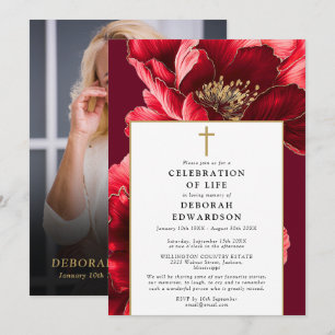 Kristen röd elegant firande av livsfoto inbjudningar