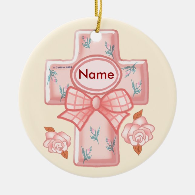 Kristen Rosa Båg Kors Ornament (Framsidan)