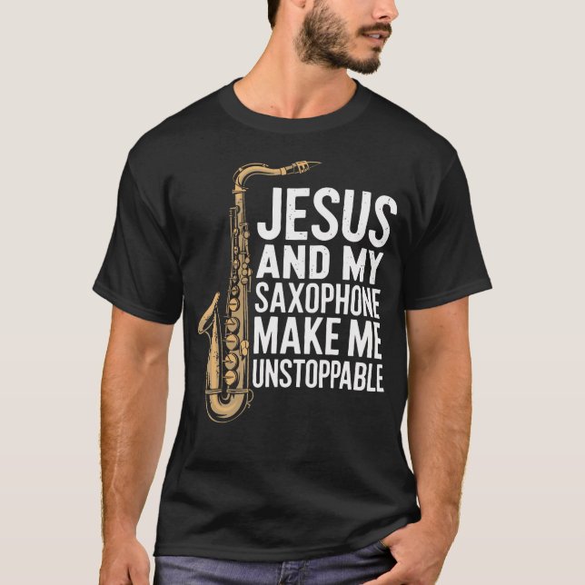 Kristen Sax Saxofonspelare För Jazz T Shirt (Framsida)