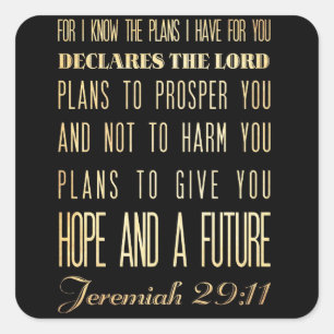 Kristen Scriptural bibelVerse - Jeremiah 29:11 Fyrkantigt Klistermärke