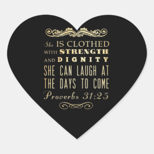 Kristen Scriptural bibelVerse - Proverbs31:25 Hjärtformat Klistermärke