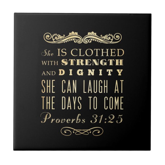 Kristen Scriptural bibelVerse - Proverbs31:25 Kakelplatta (Framsidan)