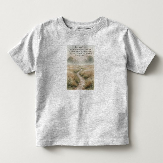 Kristen småbarns Romans 8:28 Bibel T-shirt (Framsida)