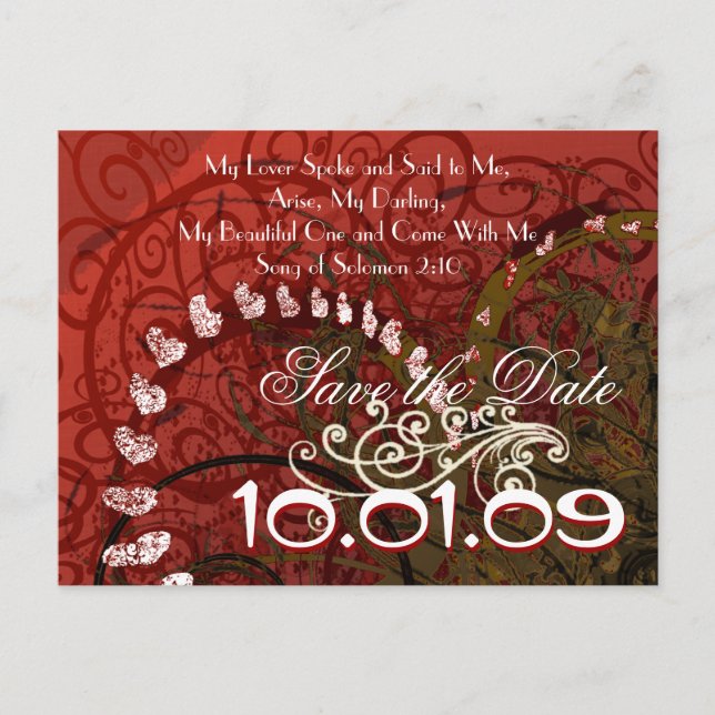 Kristen-Spara datum Burgundy Hjärtan - Meddelande Vykort (Framsida)