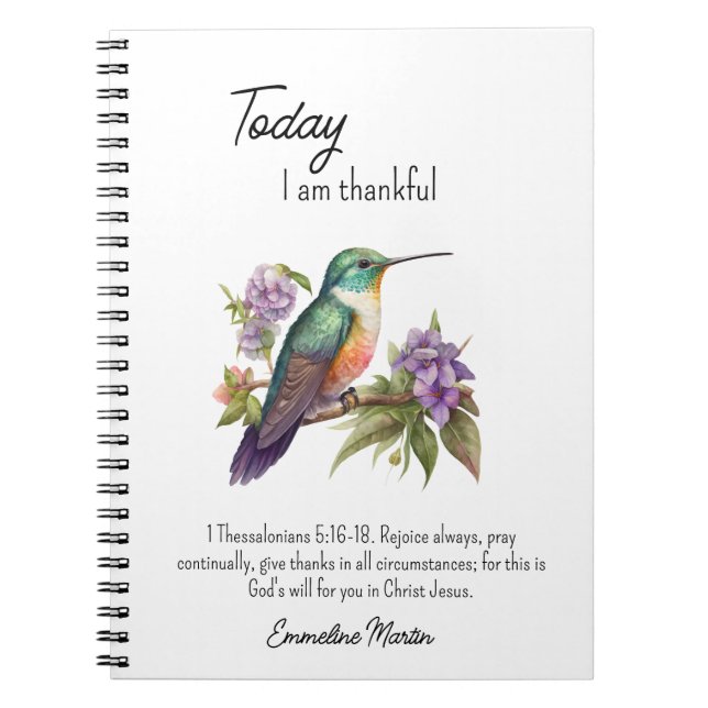 Kristen Tacksamhet Bibelvers Kolibri Anteckningsbok (Framsidan)