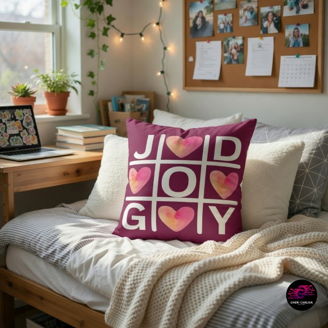 Kristen Tic Tac Toe Glädje Gud Hjärtan Kudde (Dorm vibes just got an upgrade. Joy, faith, and cozy energy.)