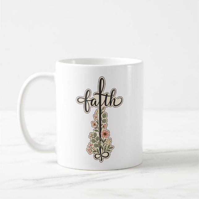 Kristen Tro Blommig Kors Typografi Design  Kaffemugg (Vänster)