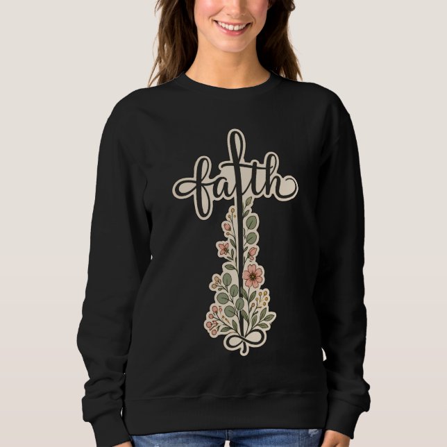 Kristen Tro Blommig Kors Typografi Design  T Shirt (Framsida)