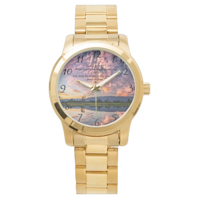 Kristen tro kors med Psalm 25:12  Armbandsur (Framsida)