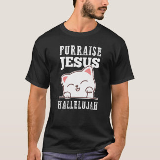 Kristen tro Pris Höj Jesus Hallelujah Söt Katt T Shirt
