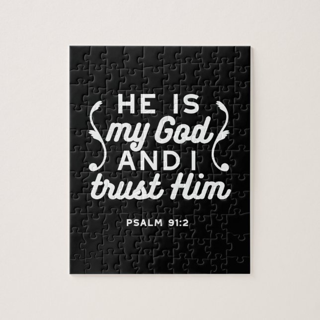 Kristen tros-citat – Lita på Gud Psalm 91:2 Pussel (Vertikal)