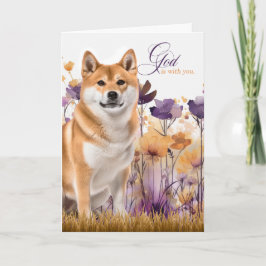 Kristen uppmuntran Akita hund lila vildblommor Kort