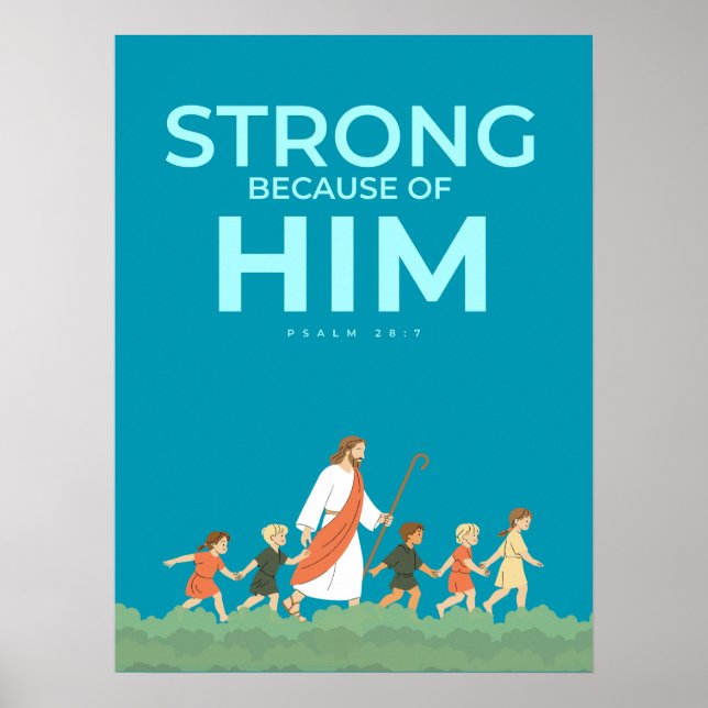 Kristen väggkonst Psalm 28:7 Stark i honom (Framsidan)