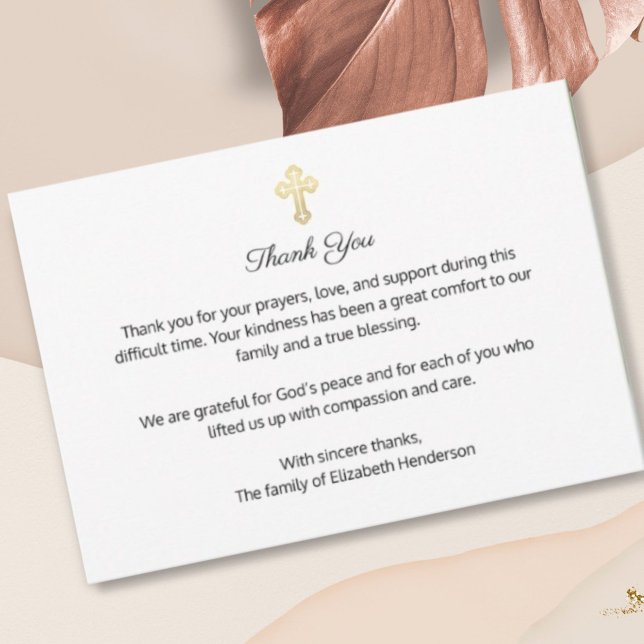 Kristet begravningsminne Guld kors tack Kort (Skapare uppladdad)