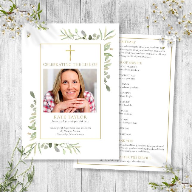 Kristet begravningsprogram med blomsterarrangemang inbjudningar (Christian Funeral Foliage Order Of Service Program)