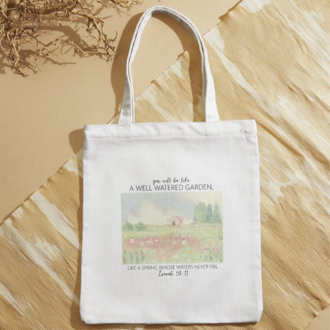 Kristet bibelvers för blomsterfält tygkasse (Flower Field Christian Bible Verse Tote Bag. Isaiah Bible Verse Tote.)