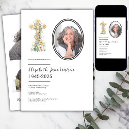 Kristet blomkors begravningsfoto inbjudningar
