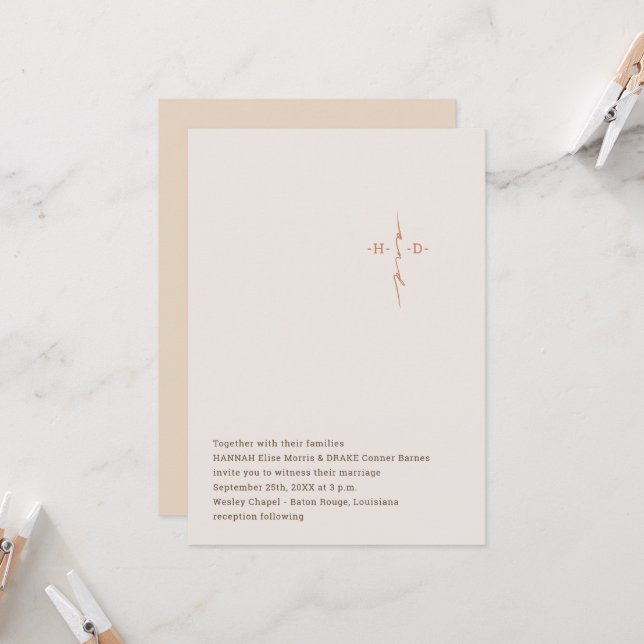 Kristet bröllop handritad monogram kryss inbjudningar (Fram/Back In Situ)