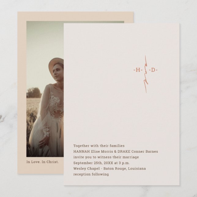 Kristet Bröllopsmonogram Kors Foto Inbjudningar (Fram/baksida)