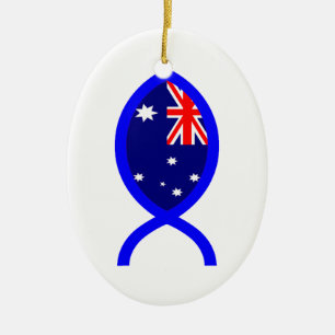Kristet fisksymbol för australiensisk flagga julgransprydnad keramik
