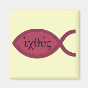 Kristet fisksymbol för IXOYE - röd Parchment Magnet