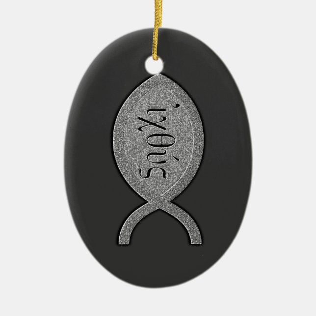 Kristet fisksymbol för IXOYE - stenen verkställer Julgransprydnad Keramik (Framsidan)