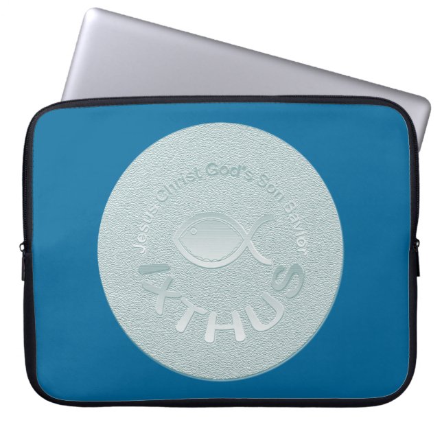 Kristet fisksymbol för IXTHUS - SILVER Laptop Fodral (Framsidan)