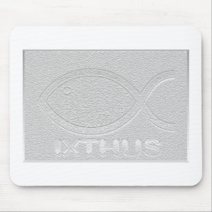 Kristet fisksymbol för IXTHUS - silver Musmatta