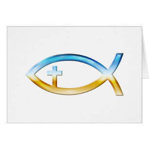 Kristet fisksymbol med crucifixen - himmel & malt hälsningskort