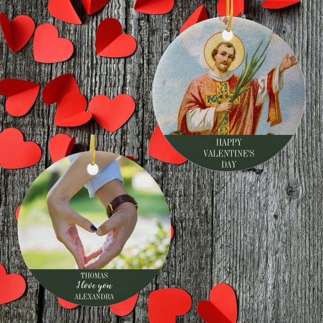 Kristet katolskt foto Glad Alla hjärtans dag Julgransprydnad Keramik (Religious Christian Catholic Saint Valentine Love Photo Happy Valentine's Day Ceramic Ornament)